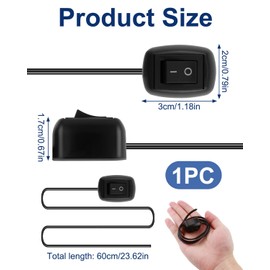 Auto DIY Taster Schalter 12V Ein/Aus SPST mit Kabeln, Schalter 12v Wasserdicht für Nebelscheinwerfer, LED-Streifen und mehr – Kabellänge 60 cm, Schwarz