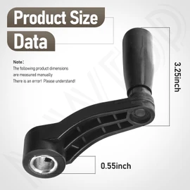 Drill Press Table Elevation Crank Handle P/N 1344258 for Delta drill Press Table, having a 14.5 mm (9/16") diameter elevating shaft and 6" swing