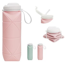 Botella de Agua Plegable Deportes, con Válvula a Prueba de Fugas，Reutilizables, Fácil de Transportar, para Fitness, Ciclismo, Running, Camping, etc