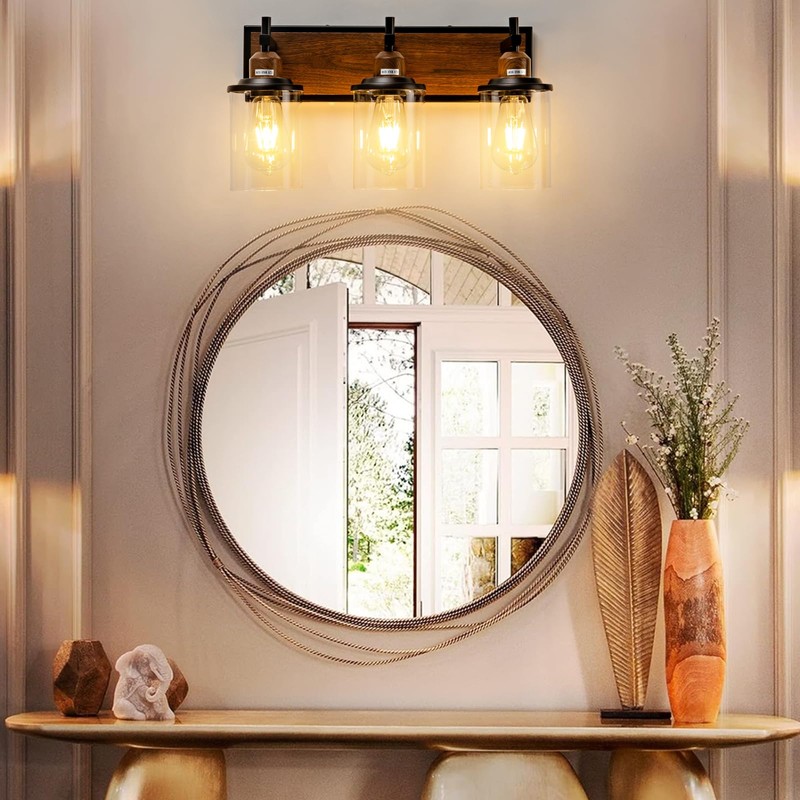 Lanhall 3-Light Farmhouse Bathroom Light Fixtures Vintage Vanity Lights Over