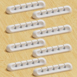 USB Cable Organizer Clips Cord Holder,8 Packs (5-Slots) White Self Adhesive Desk Cord Cable Management