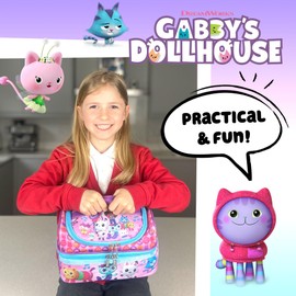 Gabby's Dollhouse - Lunch Bag for Kids - Multi-Compartment Snack Bag for Girls School - Insulated & Large Capacity - Pink