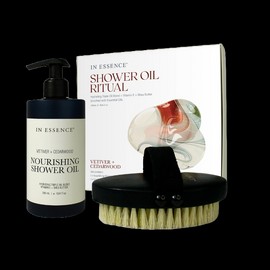 In Essence Vetiver + Cedarwood Shower Oil Ritual Set