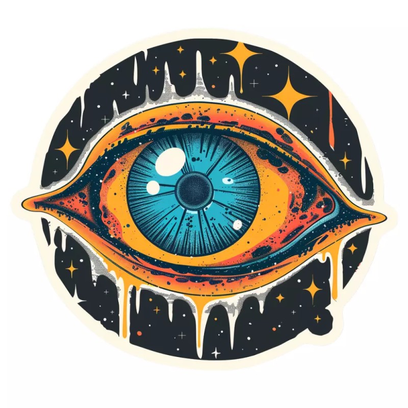 Psychedelic Space Retro All Seeing Eye Abstract Sticker Decal Glow
