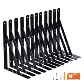 NEODROP 12-Pack 12 Inch Heavy Duty Shelf Brackets, Large Wall Bracket for Floating Shelves, Black Powder-Coated Steel
