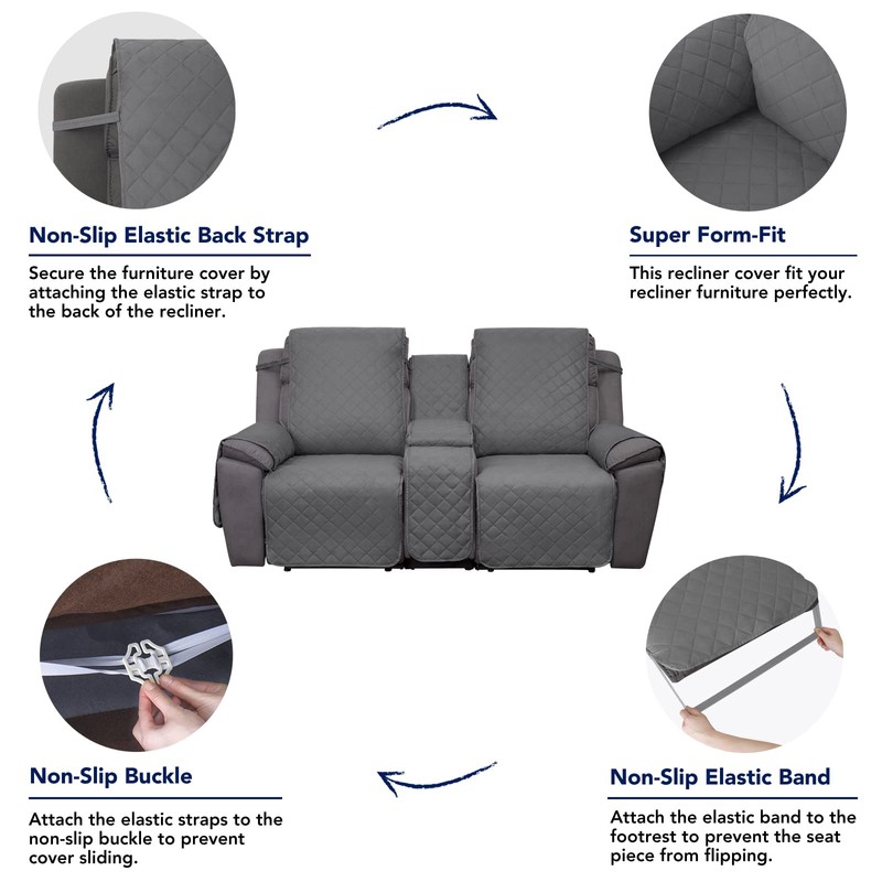 PureFit Water Resistant Reversible Loveseat Recliner Couch Cover for Double