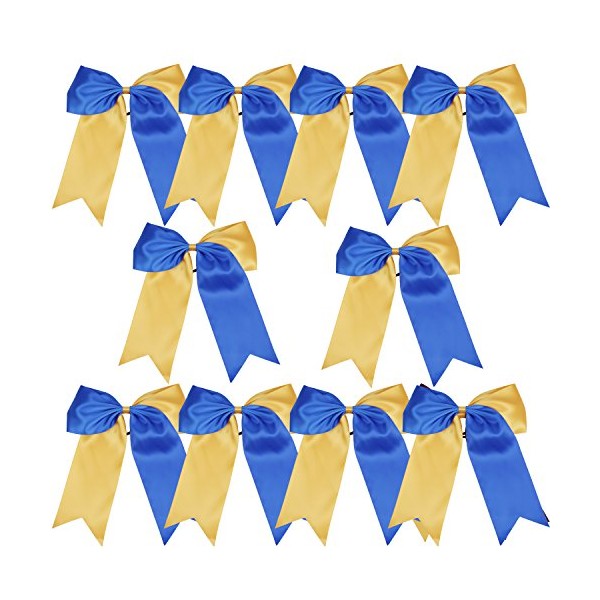 8 Inch 2 Colors Jumbo Cheerleader Bows Ponytail Holder Cheerleading Bows Hair Bow (Royal Blue/Gold)