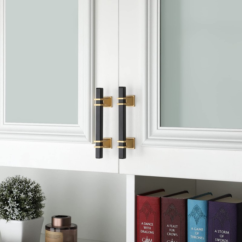 homdiy 6 Pack 3 inch Black and Gold Cabinet Pulls