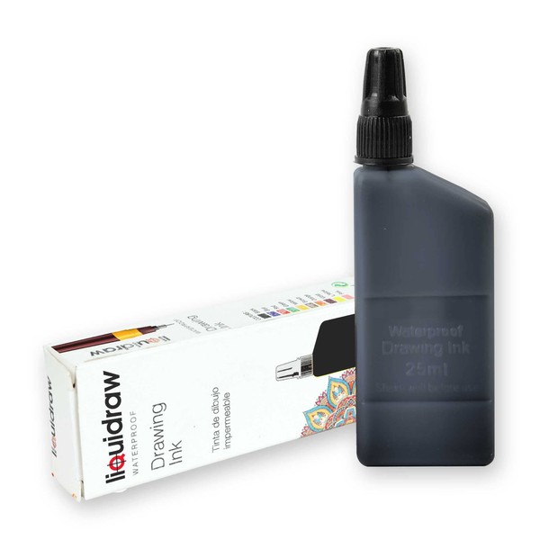 Technical Pen Waterproof Drawing Ink Black 25ml (Compatible with Rotring Isograph Pens)