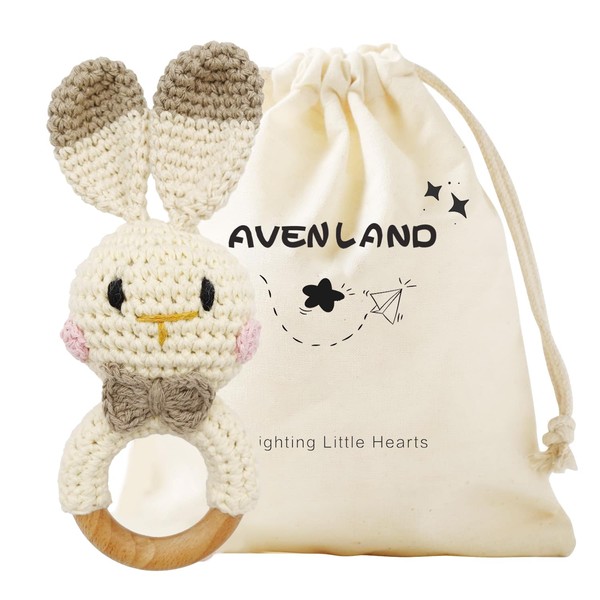 Crochet Bunny Rattle for Baby, Soft Baby Rattle Toys Wooden