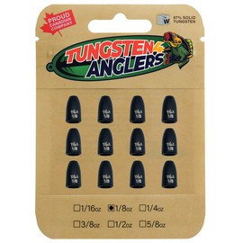Tungsten 4 Anglers – 97% Pure Tungsten Worm Weight | Worm Sinkers for Punching Through Heavy Cover | 1/8oz.-1/4oz. with Black or Pumpkin – 4-6-Pack/Bag (1/8oz. 12Pc. Black)