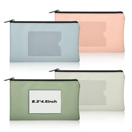 8.3x4.5 inch Money Bags With Zipper 4 Colors Leather Bags Wallet Pouches with Label Green Cash Envelopes Receipt Holder Security Money Pouch Bank Deposit Bag Labels For Coins Cosmetics Invoice (4)