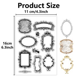CRASPIRE Vintage Border Clear Stamps Flower Vase Phoframe Reusable Background Postmark Transparent Silicone Stamp Seals for Journaling Card Making Decor DIY Scrapbooking Supplies Film Frame