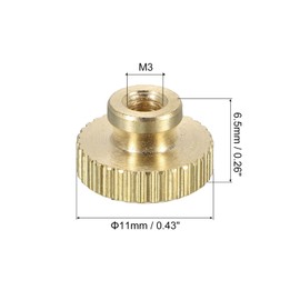 QUARKZMAN Knurled Thumb Nuts, 6 Pieces M3 x D11 mm x H 6.5 mm Brass Handle Nuts Knurled Nuts Through Hole with High Head Fasteners for 3D Printer Parts, Machine Tools
