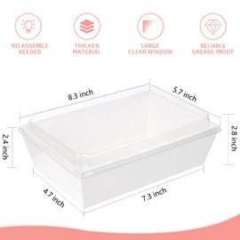 Ocmoiy Large Charcuterie Boxes with Clear Lids 8x6 inches, 20 Pack To Go Food Containers Take Out Bakery Boxes for Cupcakes & Cocoa Bombs, Bread, Pastry (White)