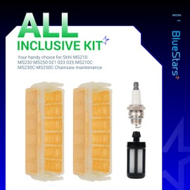 BlueStars MS250 Air Filter Kit - For Stihl 021 023 025 MS210 MS230 MS250C MS210C MS230C MS 250 230 210 Chainsaw Parts - Replaces 1123 120 1613, 1123 120 1612 with Fuel Filter Spark Plug
