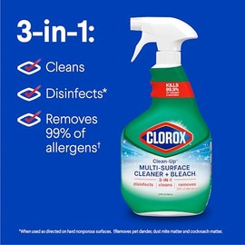 Clorox Clean-Up Multi Surface Cleaner Bleach Spray, Original, All Purpose Cleaning Spray Bottle, Mold and Mildew Cleaner, 32 Fl Oz., Pack of 3