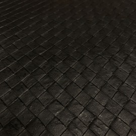 Woven Faux Leather Fabric, Embossed Soft Basketweave Vinyl, Textured Crafts DIY and Upholstery Pleather Sheets - 1 Foot Cut 12"x54" (Black)