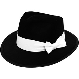Adults Black Gangster Hat - 58cm - Black Gangster Hat With White Band - Perfect for 1920's Dress Up and Film & Gangster Fancy Dress