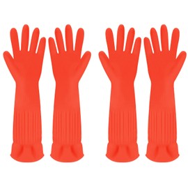 Discoball 2 Pairs Rubber Cleaning Gloves Non-slip Kitchen Dishwashing Household Glove, Long Sleeve, Reuseable