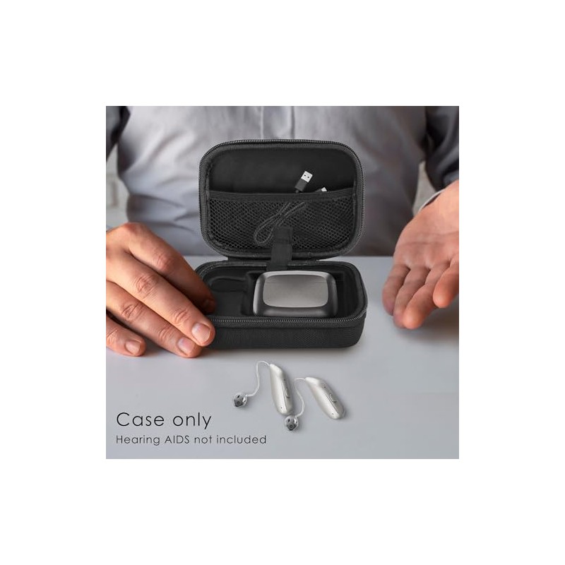 Hard Hearing Aid Case Shockproof Storage Bag with Mesh Pocket,