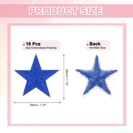 sourcing map 16Pcs Iron on Star Patches, Sew on Star Embroidered Patches, Decorative Repair Patch Applique for DIY Crafts Backpacks Bags Hats Clothes, 29mm Blue