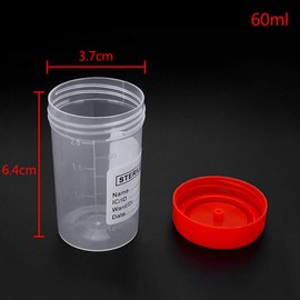 PTPTRATE 10pcs 60ml Specimen Containers Sample Bottle Random Color with Lid & Printed Label（urine sample bottles）