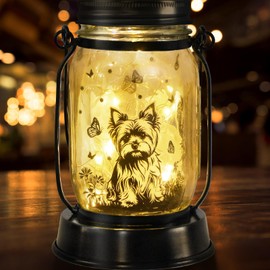 Yorkie Dog Gifts for Women/Men Yorkshire Terrier Solar Lanterns Mom Birthday Dog Lovers Lantern Pet loss Pet Memorial Lights Solar Garden Decoration for Yard, Patio,Backyard,Porch Torches Light