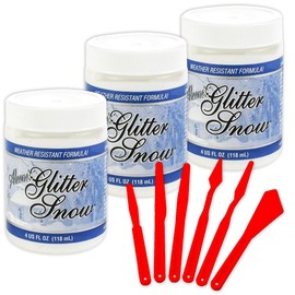 Aleenes Glitter Snow 4oz Bundle with Red Spreaders – Glitter Snow Paint for Christmas Crafting Supplies, Decorations, Ornaments, Frames, Windows, and More – Craft Snow for Holiday Projects