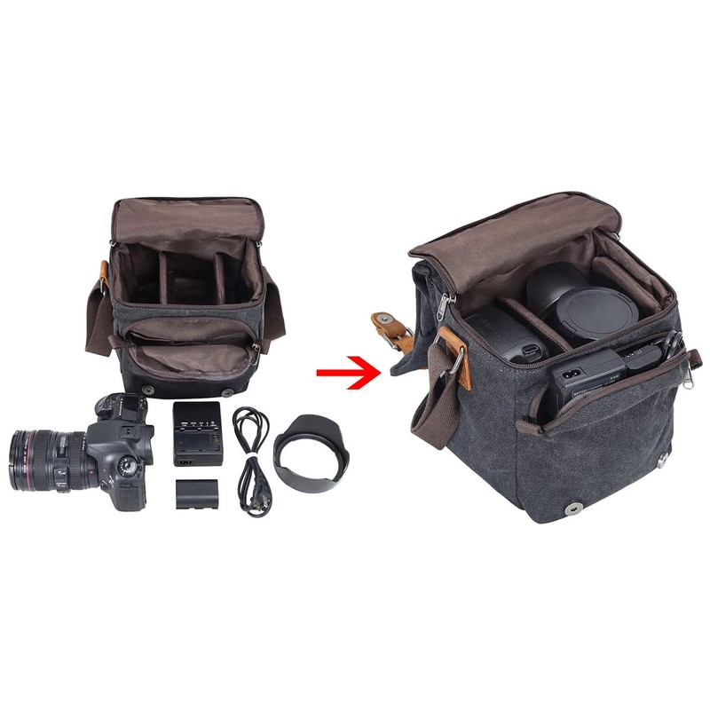 YUHAN Camera Bag, Vintage Canvas Camera Shoulder Bag Waterproof Leather
