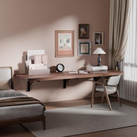 IAE Wall Mounted Folding Table with Pine Wood,48" x 16" Floating Wall Desk,Laundry Folding Table with Shelf Brackets,Fold Down Desk Shelf,Folding Workbench for Home,Dining,Laundry Room,Kitchen,Brown