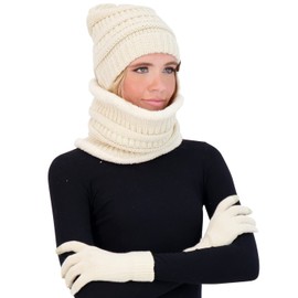Winter Hat Infinity Scarf and Gloves Set for Women Knit Beanie Winter Gloves and Scarves Cold Weather Snow Gear