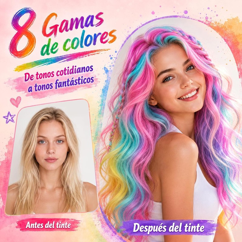 Tinte para el Cabello de 8 Colores, Color Duradero, Unisex