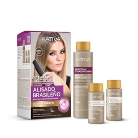KATIVA Kit De Alisado Brasileño Para Cabello Rubio, 12 Semanas De Alisado Profesional En Casa, Con Aceite De Oliva, Cítricos Y Queratina, Para Un Cabello Claro Más Liso, Suave Y Brillante.