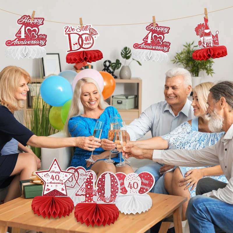 HZHSGLY 9PCS Ruby Wedding Anniversary Decorations, 40th Anniversary Decorations Romantic