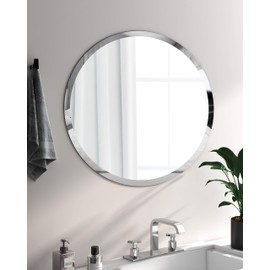 KOHROS Round Beveled Polished Frameless Wall Mirror for Bathroom, Vanity, Bedroom (24" Round)