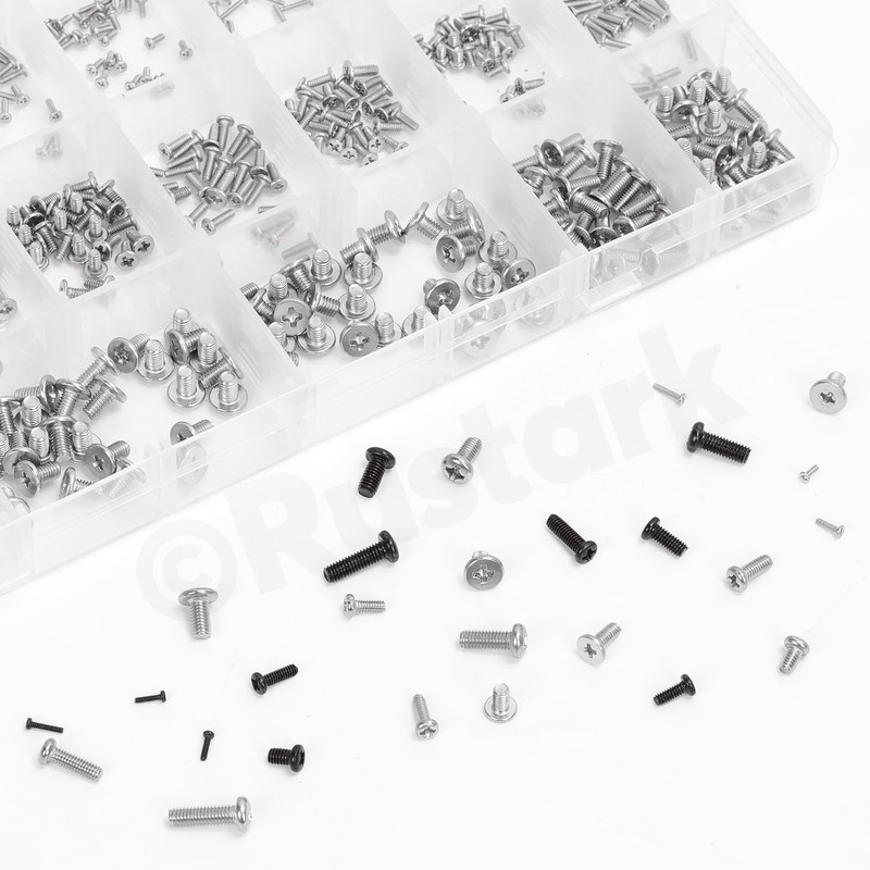 Rustark 1200Pcs 24 Sizes Black Phillips Pan Head Machine Screws