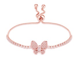 COTTVOTT Sparkling Cubic Zirconia Adjustable Slider Tennis Charm Bracelet For Women (Rose Gold, Butterfly)
