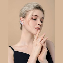 Crawler Pierced Wrap Earrings Cuff - Women's 14k Plated Sterling Sliver Cubic Zirconia Crystal Rhinestone Diamond CZ Cluster Leaf Post Earrings Ear Climber Jackets Hypoallergenic Stud Earring, Cristal, circonita