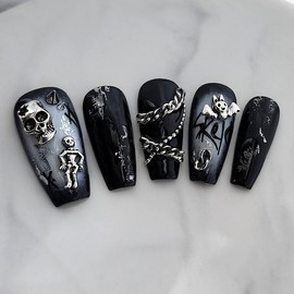 Skeleton Metal Handmade Nail Tips - Square / 스켈레톤 메탈 수제 네일팁 - 스퀘어