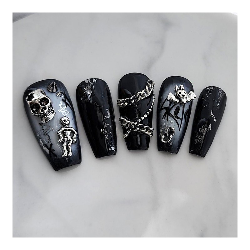 Skeleton Metal Handmade Nail Tips - Square / 스켈레톤 메탈