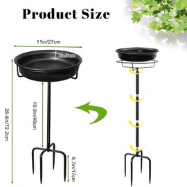 28In Freestanding Birdbaths Bowl Outdoor, Free Standing Garden Bird Bath Bird Feeder Bowl with Metal Stake, Detachable Decoration Spa Birdfeeder for Garden Patio Yard Lawn, 4 Spiky Feet (Free)