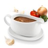Buyajuju 25 oz Gravy Boat and Tray, Ceramic White Gravy