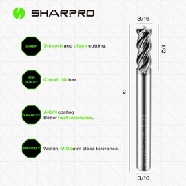 SHAPPRO 3/16 Inch Carbide Square End Mill Aluminum Bits 4 Flute Milling Cutter 3/16 Inch Shank CNC Router Bits for Aluminum Metal Cutting Bits Milling Tools Square Endmill