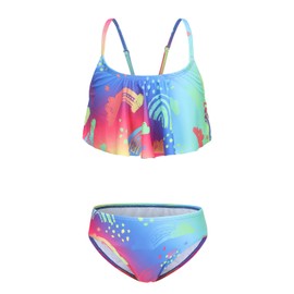 Zestonie Girls Bikini Swimsuits Two Piece Bathing Suit Hawaiian Tie Dye Swimwear Set for Kids Girls Rainbow Fantasy Size 10/8-10 Years