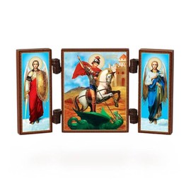 NKlaus - Saint George dragon slayer - christian icon triptych - small travel altar wood 36154