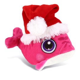 DolliBu Santa Pink Dolphin Stuffed Animal Plush Toy - Super Soft Stuffed Plush Dress Up with Red Santa Claus Hat, Cute Ocean Life Gift, Perfect with Name Personalization - 6 Inches