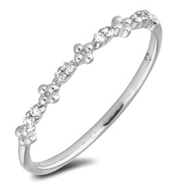 10K White Gold 1/12 Cttw Diamond Accented Floral Stackable Stacker Ring (H-I Color, SI2-I1 Clarity) - Size 7-1/2