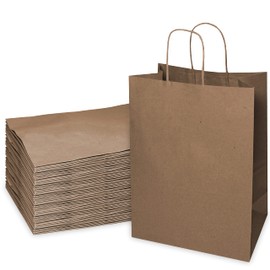 EcoQuality - 13x7x17 inches - 150pcs - Large Brown Kraft Paper Bags with Handles, Shopping, Gift Bags, Party, Merchandise, Lunch Bags, Grocery Bags