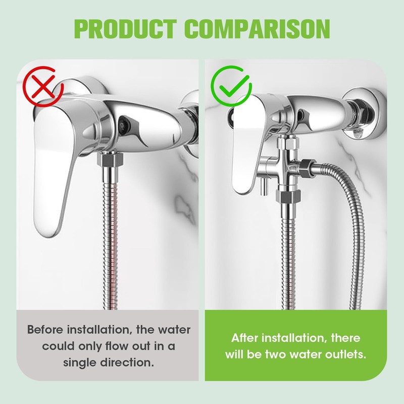 Shower Diverter Valve 3-Way T-Adapter, Solid Brass with Chrome Plating,